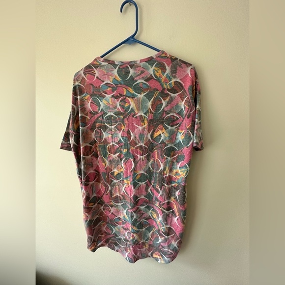 Lularoe Irma Pink Brown High Low Short Sleeve Relaxed Fit Blouse Sz XXS NWT - Picture 6 of 8